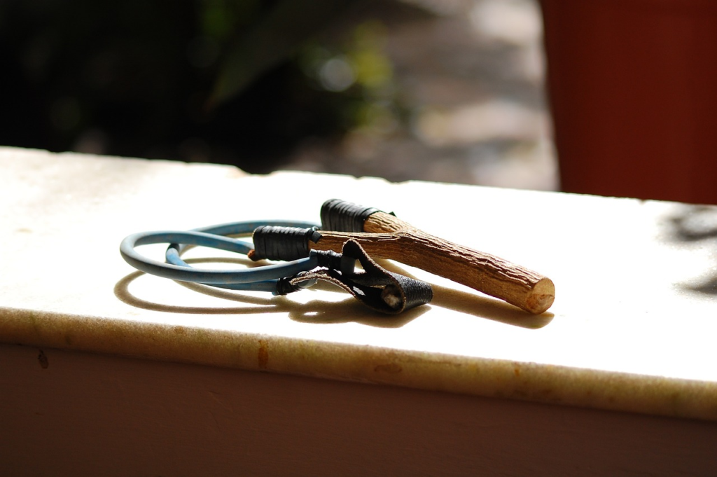 Wooden slingshot on table