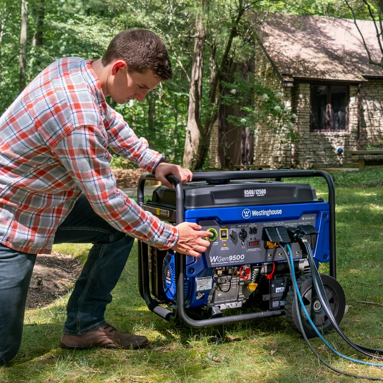 man using westinghouse backup generator